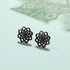 2 Pairs Titanium Steel Black Silver Lotus Mandala Flower Men Women Stud Earrings